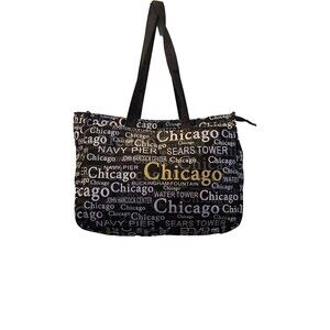 CHICAGO Tote Bag Landmark Karol Western black/white Nylon Oxford PVC Backing